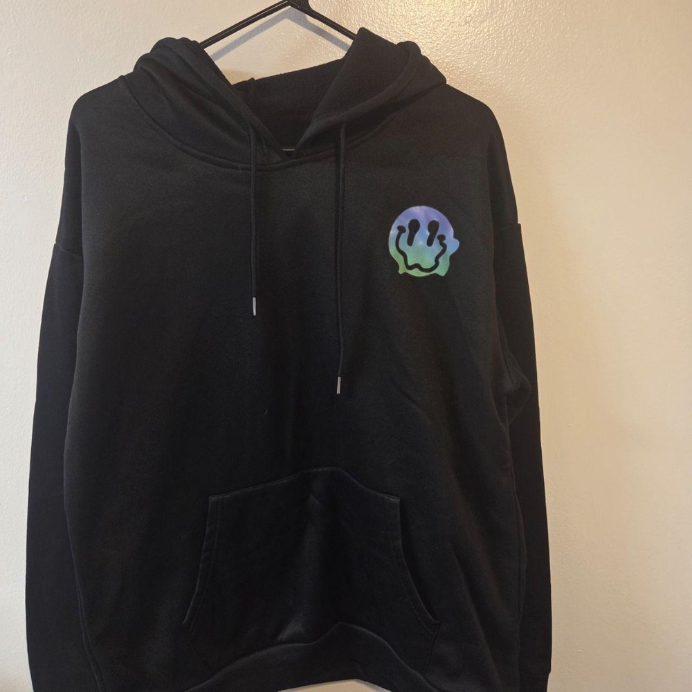 Self Love Club Black Hoodie Melting Smiley Face Graphic Pullover XL